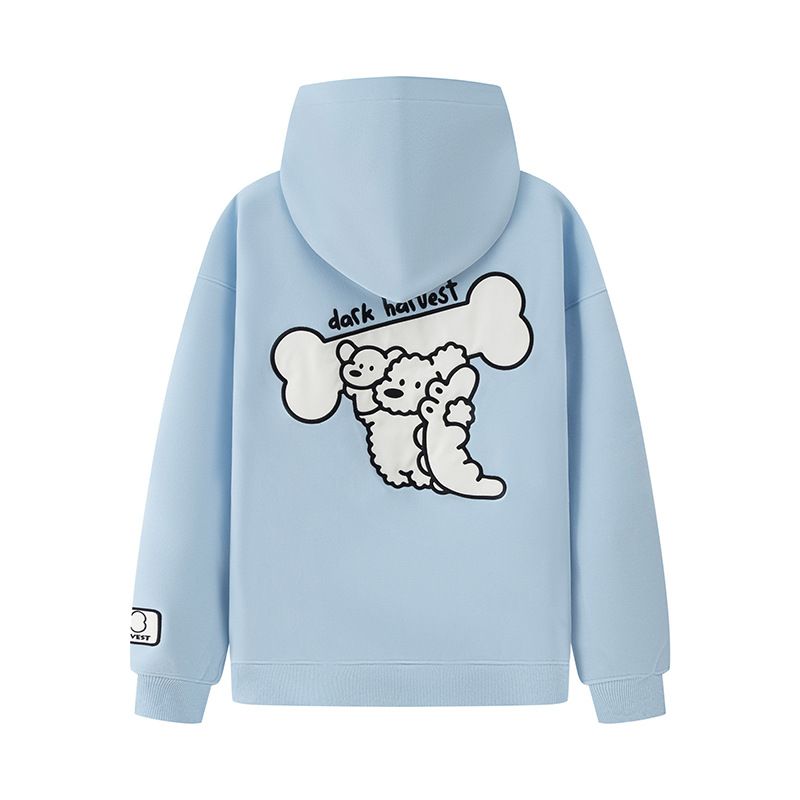 Sweat à capuche unisexe style collège chic, motif chiot brodé américain, automne 2025_voghion.com