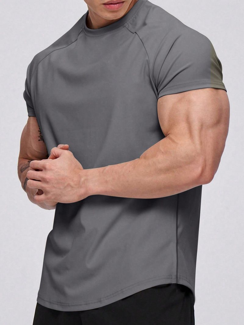 Nova camiseta de secagem rápida masculina, cor sólida, fitness, manga curta, camiseta de verão, corrida, esportes, roupas de secagem rápida_voghion.com