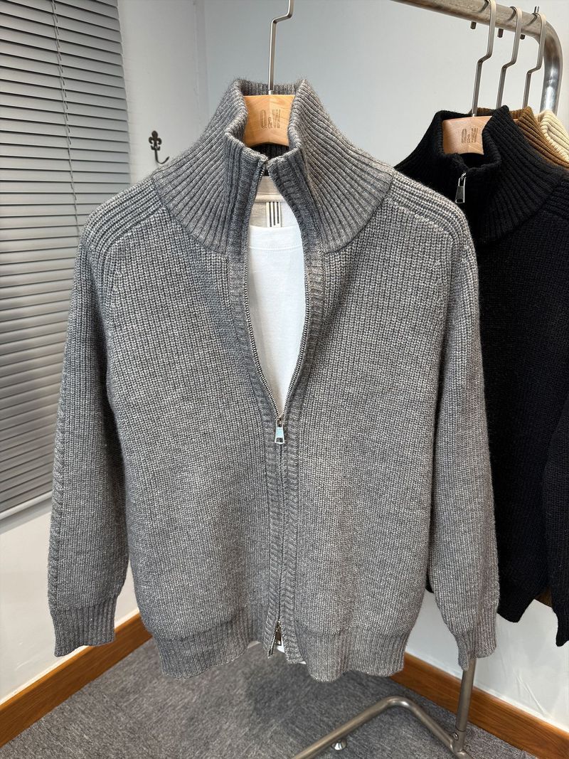 Cardigan in maglia con doppia cerniera da uomo – Pullover reversibile a collo alto e spesso (M-XXXL, Beige/Grigio/Nero/Marrone)_voghion.com