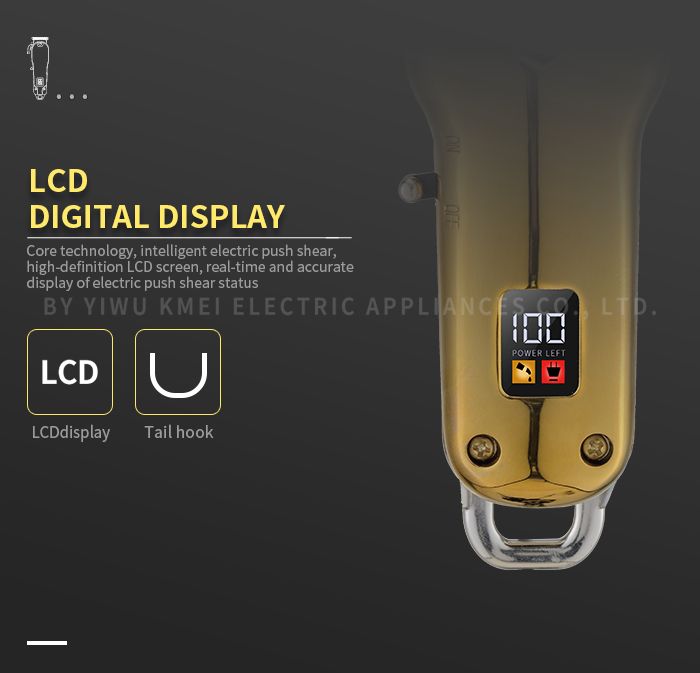 Kemei KM-2030 Gold Profession Tondeuse électrique métallique LCD sans fil rechargeable USB Tondeuse à cheveux_voghion.com