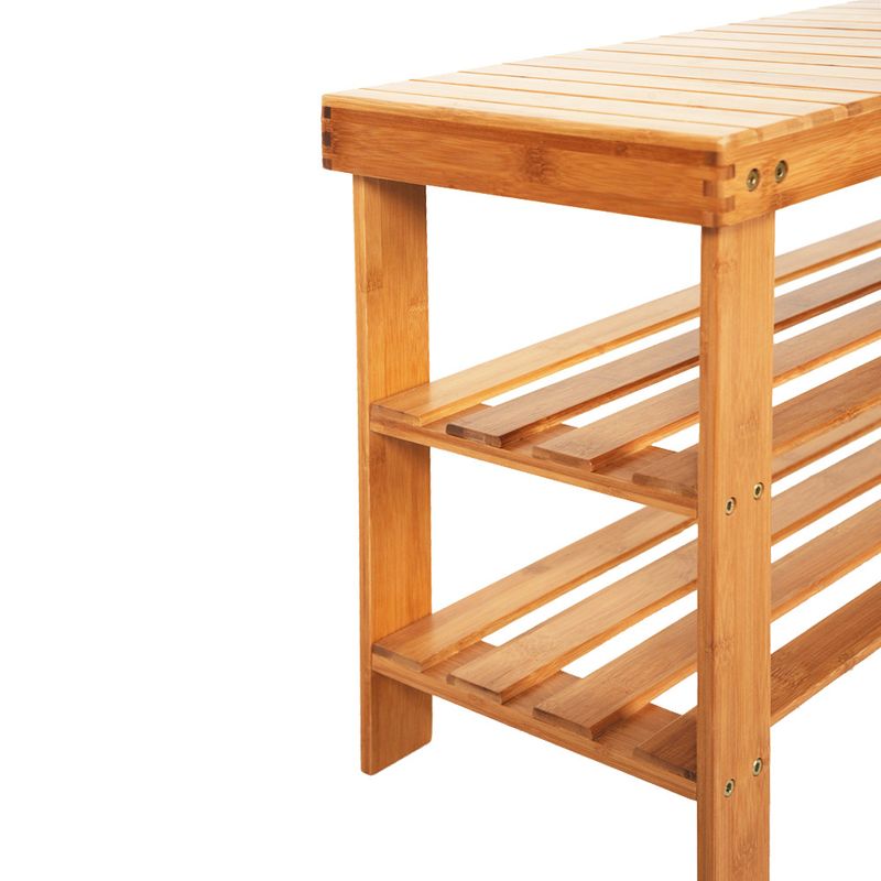 90cm Strip Pattern Tiers Bamboo Stool Shoe Rack for Kids Wood Color RT_voghion.com