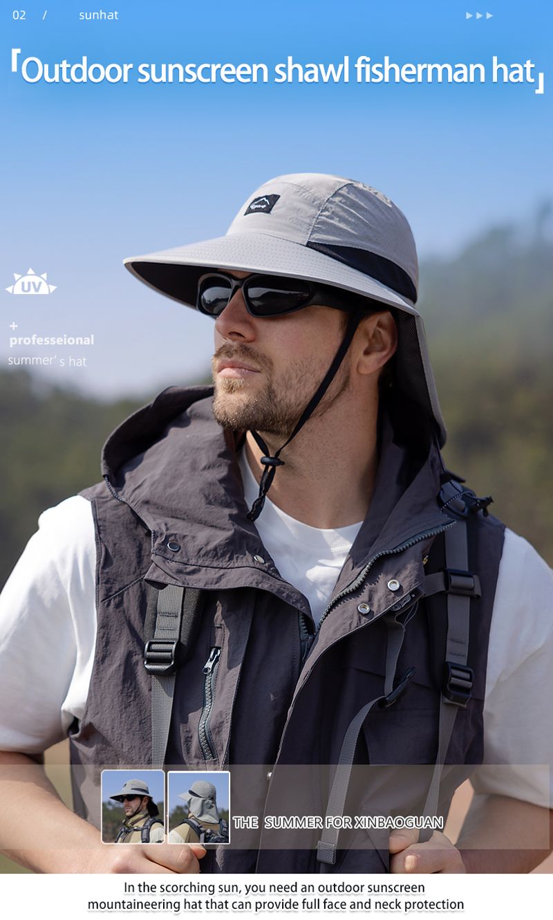 Hot Sale Xioguan 100% polyester 9249 summer men's and women's large brimmed shawl fisherman quick drying breathable sunshade hat_voghion.com