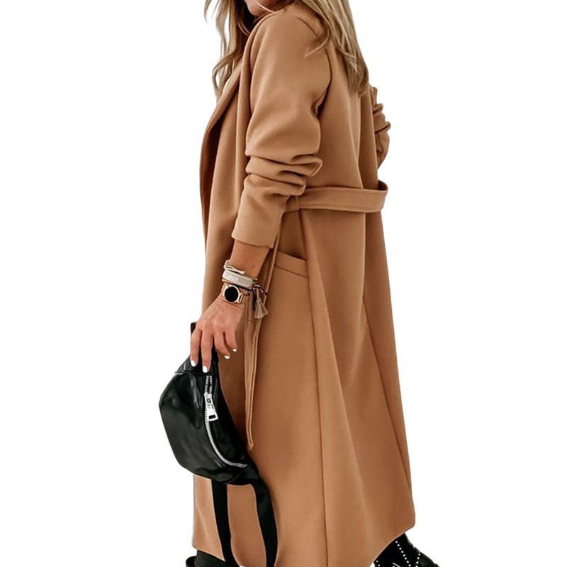 Eleganter langer Wollmantel für Damen – Trenchcoat in Übergröße mit Gürtel, Bürokleidung, Herbst-Winter-Mode_voghion.com