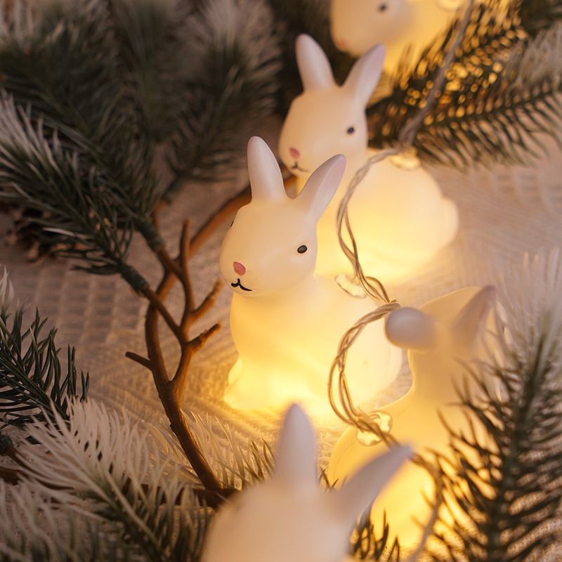 Coniglietto pasquale con luci a LED, uovo rotto, piccola lanterna, festa di metà autunno, coniglio bianco, luci a stringa_voghion.com