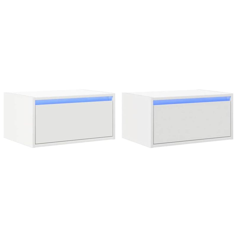 Wand-Nachttisch mit LED-Leuchten 2 Stk. Weiß_voghion.com