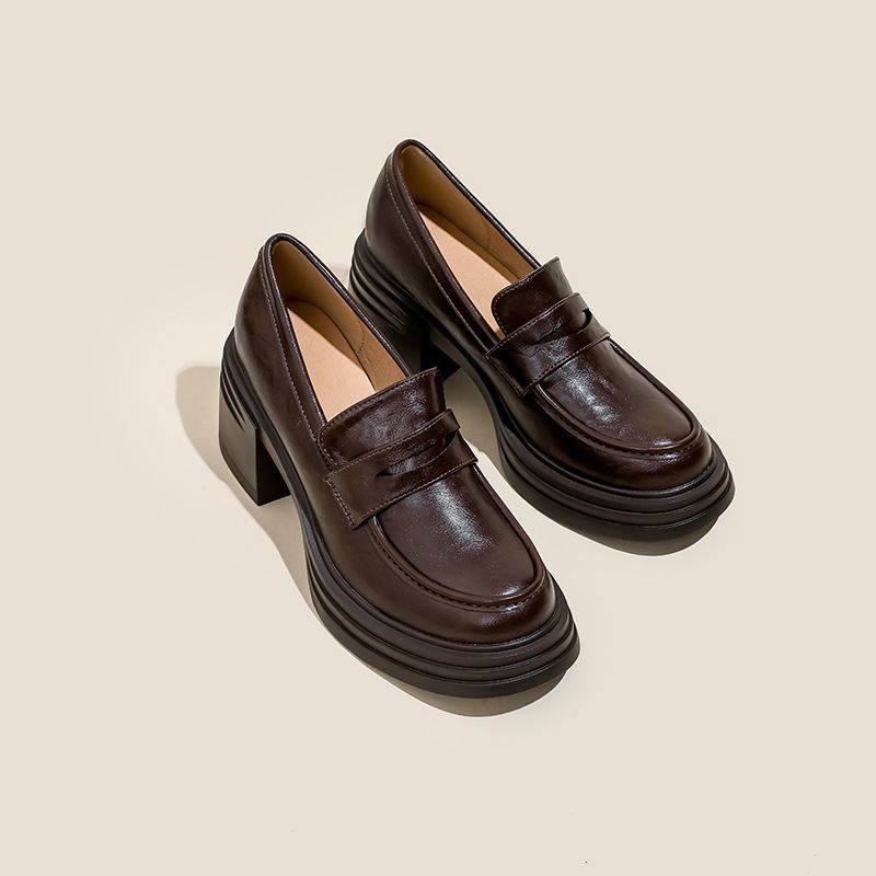 Thick Soled Height Increasing Leather 2025 Spring Autumn New Item, Small And Fluffy Women's Shoes, British Style Loafers_voghion.com