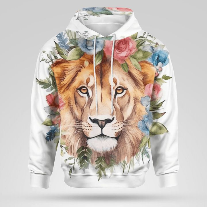 2024 Neues Blumenlöwenmuster 3D-gedruckt für Jungen mit Kapuze_voghion.com