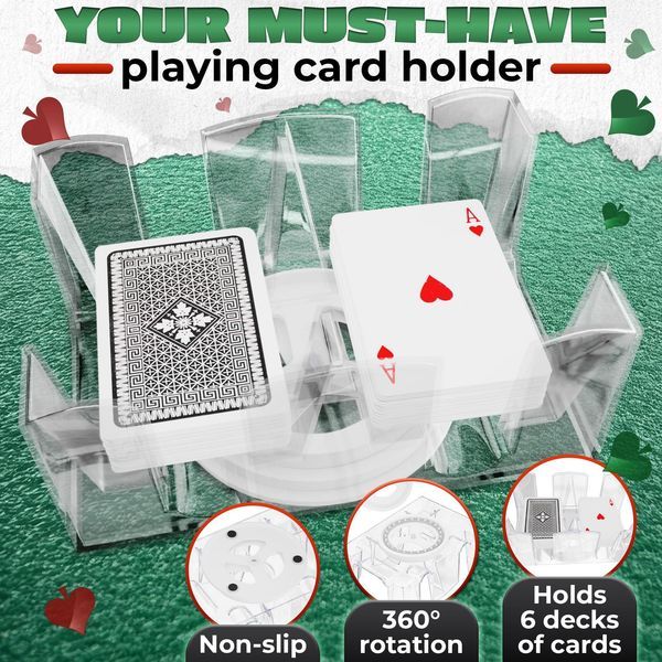 Canasta Card Holder 6 Deck Plastic Revolving Card Game Holder Playing Cards Tray Rotating 360° Organizes Multiple Decks For Canasta Poker And More L_voghion.com