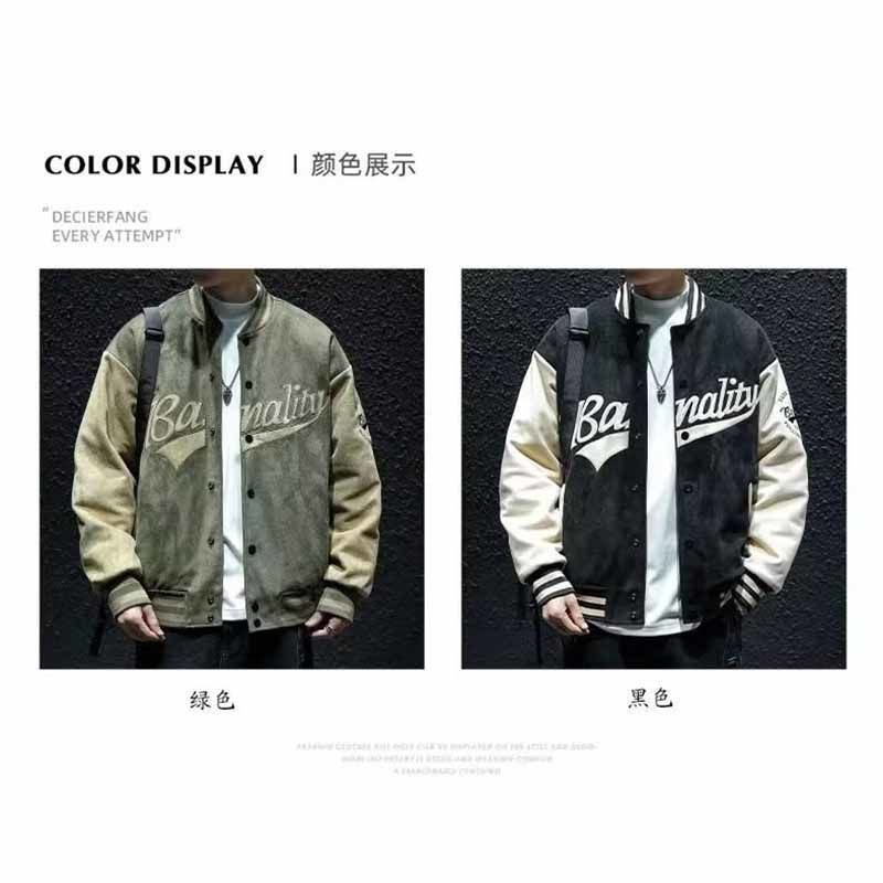 Jachetă bomber verde de primăvară și toamnă, model retro, jachetă bărbătească, elegantă, brodată, uniformă de baseball pentru cupluri_voghion.com