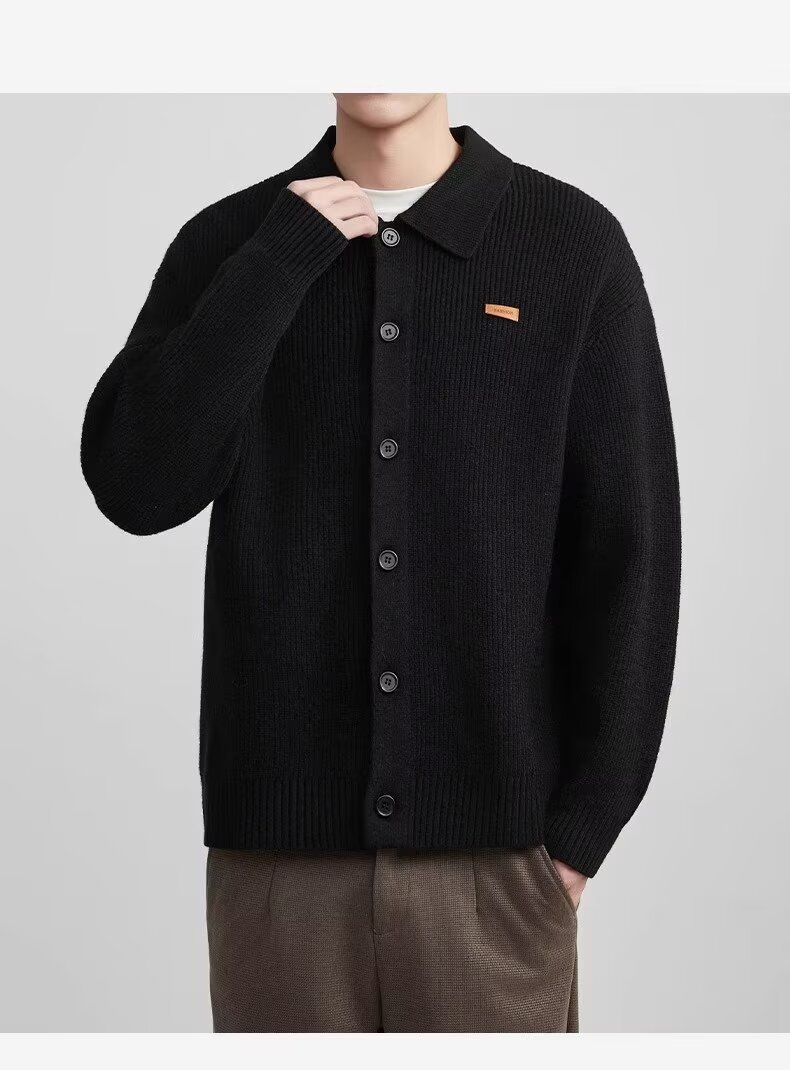 Herren Leichter Polo-Revers-Cardigan – Business Casual Strickpullover (Schwarz/Grau/Apricot, Größen M-XXXL)_voghion.com