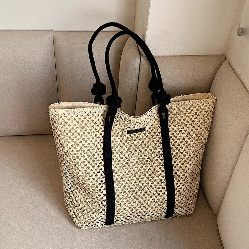 Borse da spiaggia in paglia intrecciata casual estive di grande capacità Borsa a tracolla da donna fatta a mano Borse da viaggio da donna Shopper in rattan_voghion.com