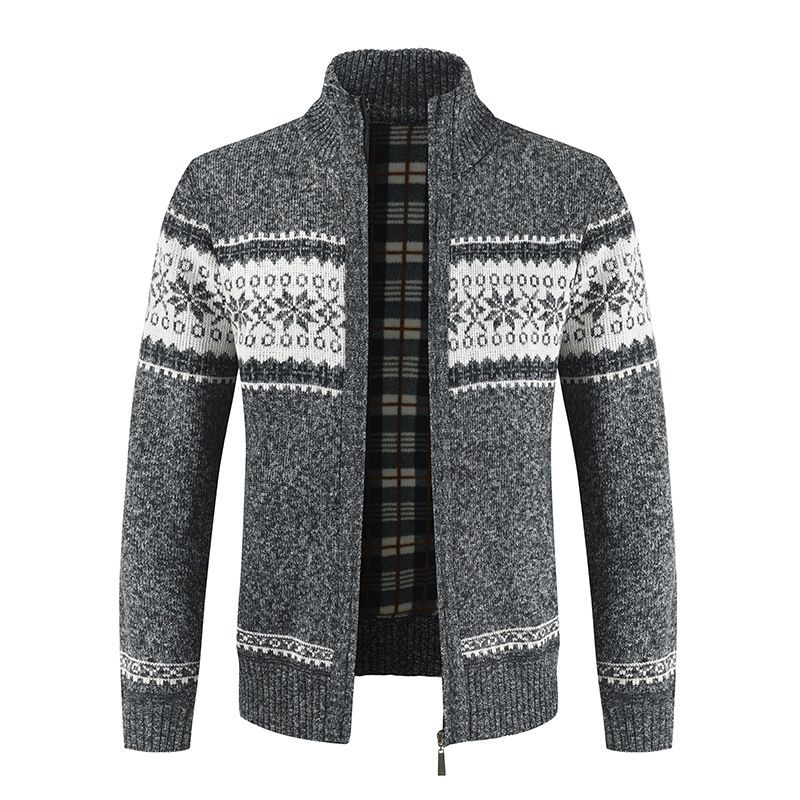 Men's Stylish Zip-Up Jacquard Knit Cardigan Slim Fit Stand Collar Sweater For Autumn Winter Fashion_voghion.com