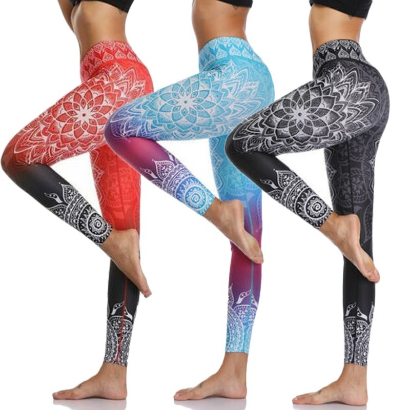Leggings elastici a vita alta con stampa digitale e sollevamento fianchi, taglie forti_voghion.com