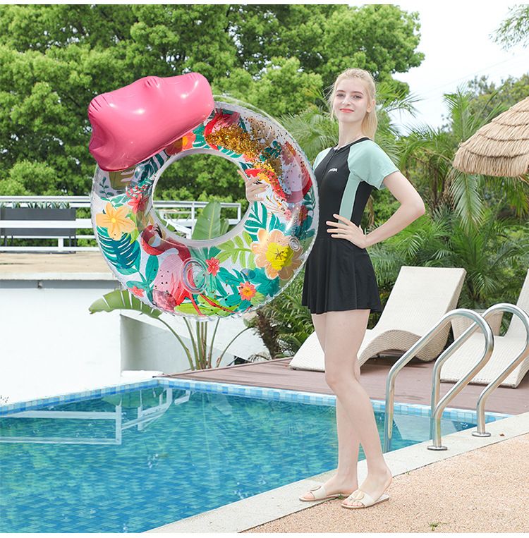 Glitter Flamingo Pool Float For Adults - Oversized Inflatable Lounger With Backrest & Cup Holder (Thickened PVC Supports 300lbs)_voghion.com