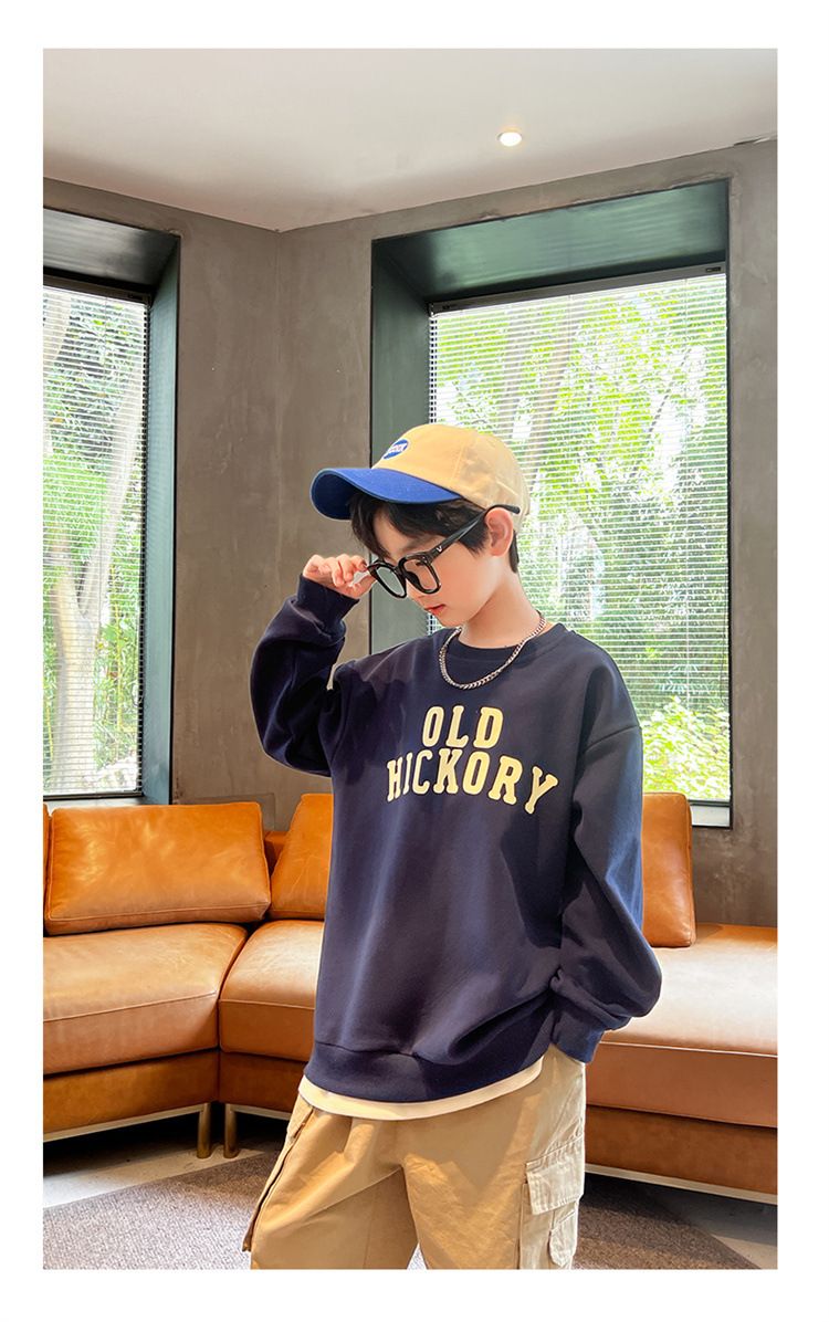 Abbigliamento per bambini, felpa con cappuccio, nuovo articolo primavera autunno 2023, versione coreana di Zhongda, top in stile occidentale con stampa geometrica,_voghion.com