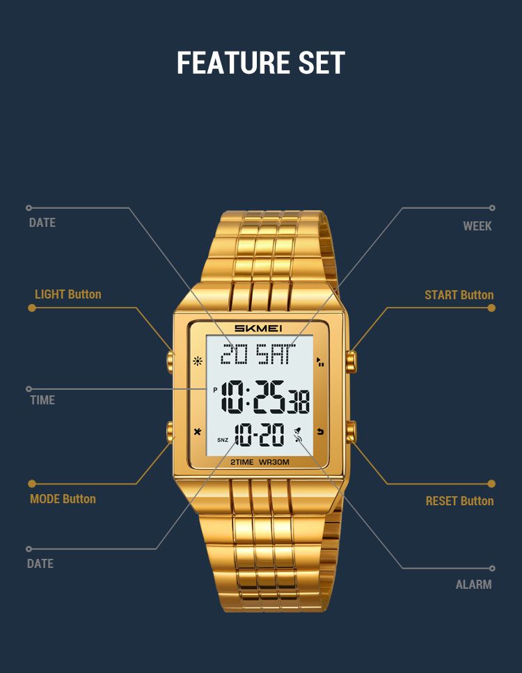 Digitale Uhr Mode Elektronische Uhren Für Herren Frauen Wasserdicht Edelstahl Streifen Stoppuhr Armbanduhr Reloj Hombre_voghion.com