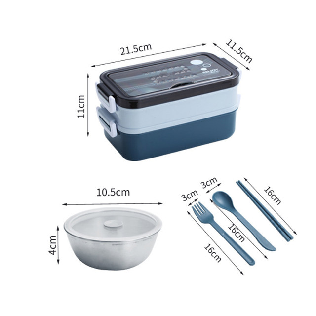 304 Rustfrit stål Madkasse Bento Box Til Skolebørn Kontormedarbejder 2-lags Mikroovn Opvarmning Frokostbeholder Mad Opbevaringsboks_voghion.com