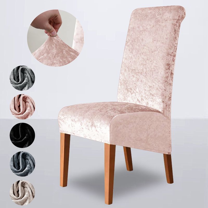 Premium Elastic Velvet Chair Cover - Gold Diamond Pattern For High Back Dining Chairs (Luxury Home & Hotel Use)_voghion.com