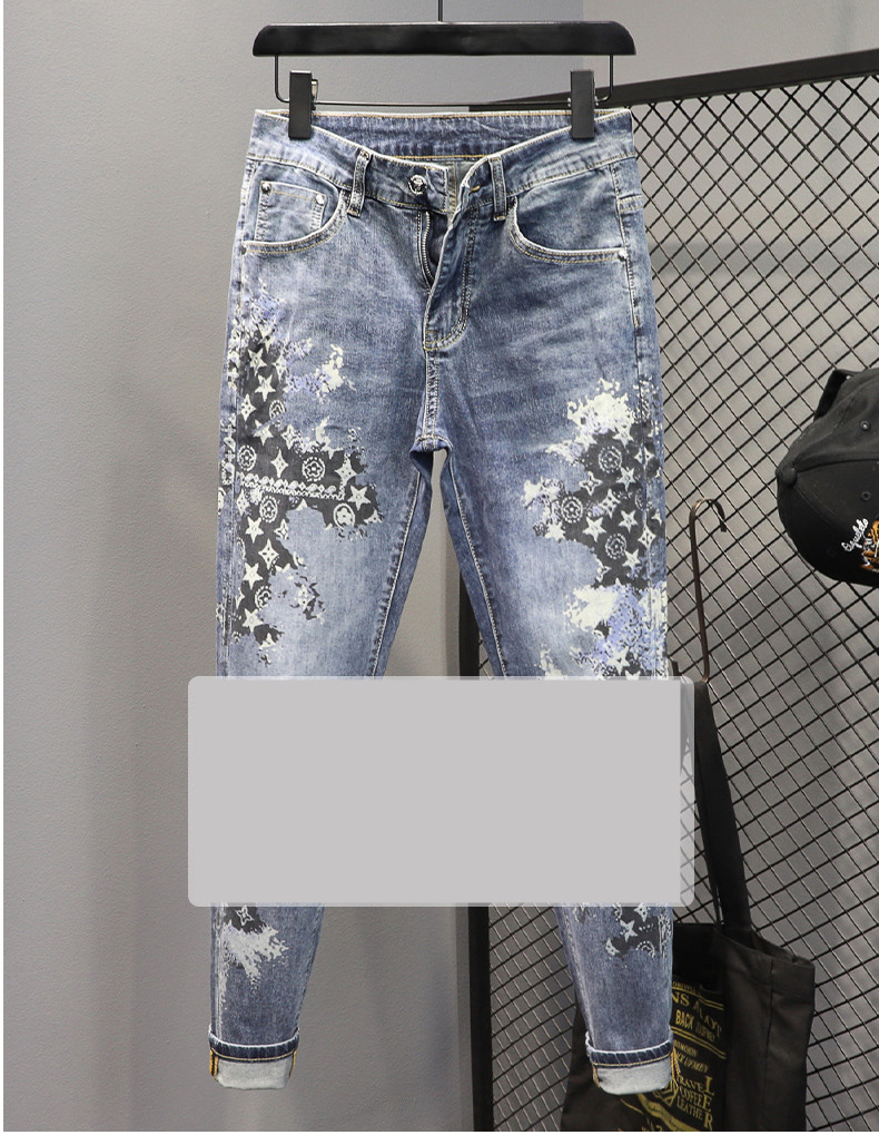 Pomlad/jesen 2024, nove blagovne znamke s potiskom, moške, trendovske in personalizirane, vodooprane, elastične, slim fit kavbojke za majhna stopala_voghion.com
