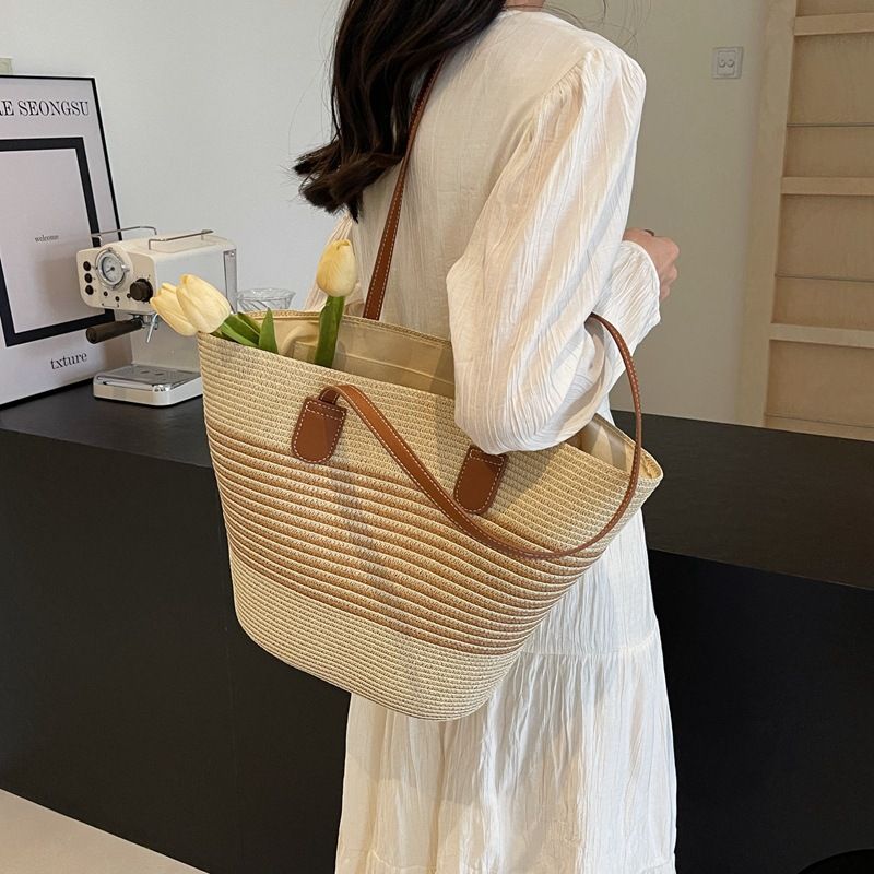 Bolso de playa para mujer, de verano, de gran capacidad, tejido de ratán vegetal, tipo cesta._voghion.com
