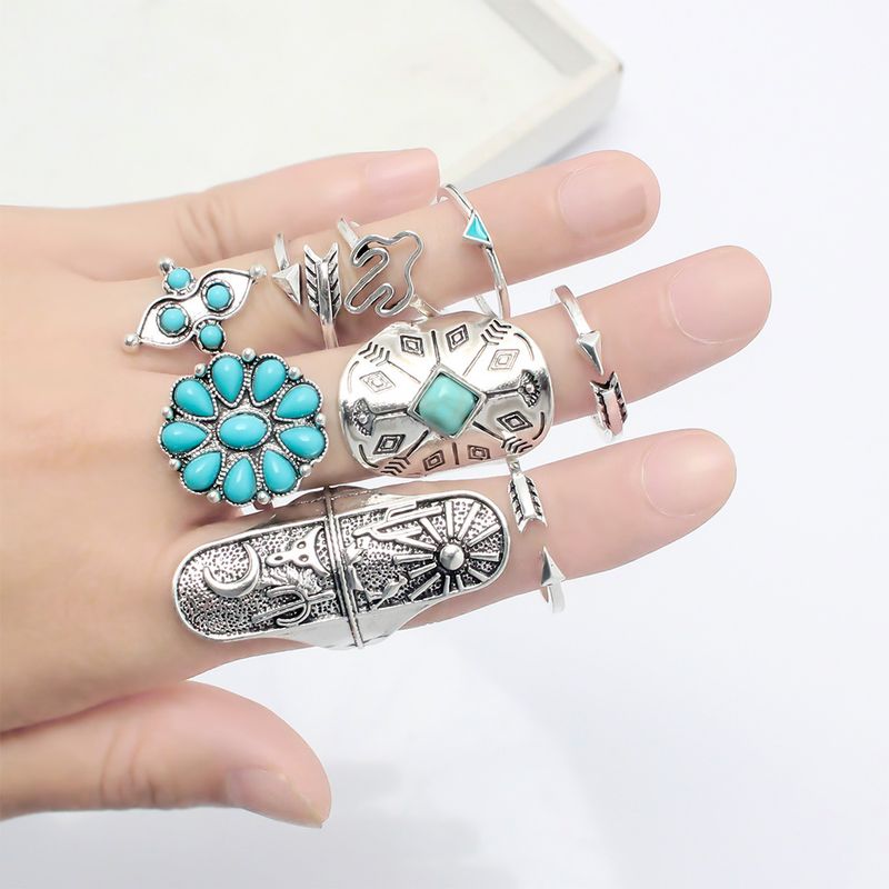 Women’s Jewelry Set Fashion Turquoise Alloy Ring Combination Turquoise Rings_voghion.com