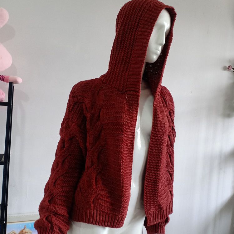 2025 Autumn Winter New Twist Hat Cardigan Style Solid Color Thick Knit Sweater For Women_voghion.com