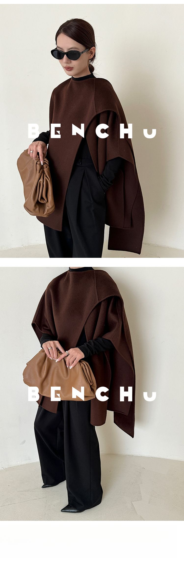 Double-Sided Wool Cape Shawl Woolen Coat For Women Autumn Winter New Simple Style High-End Feel Top_voghion.com