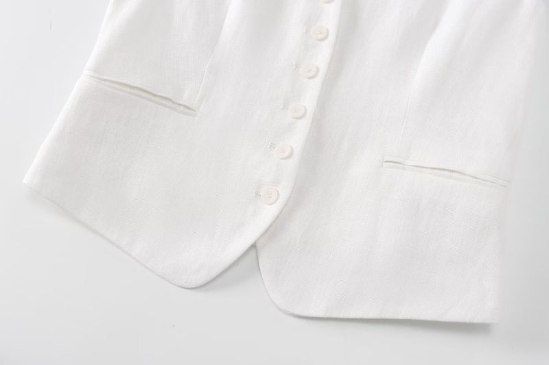 Pijama de lino estilo chaleco para mujer, novedad de verano de 2024, pantalones tipo traje_voghion.com