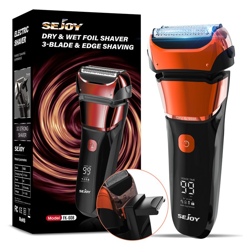 SEJOY Folienrasierer für Männer, Nass- und Trockenrasierer, kabellos, mit Pop-Up-Trimmer_voghion.com