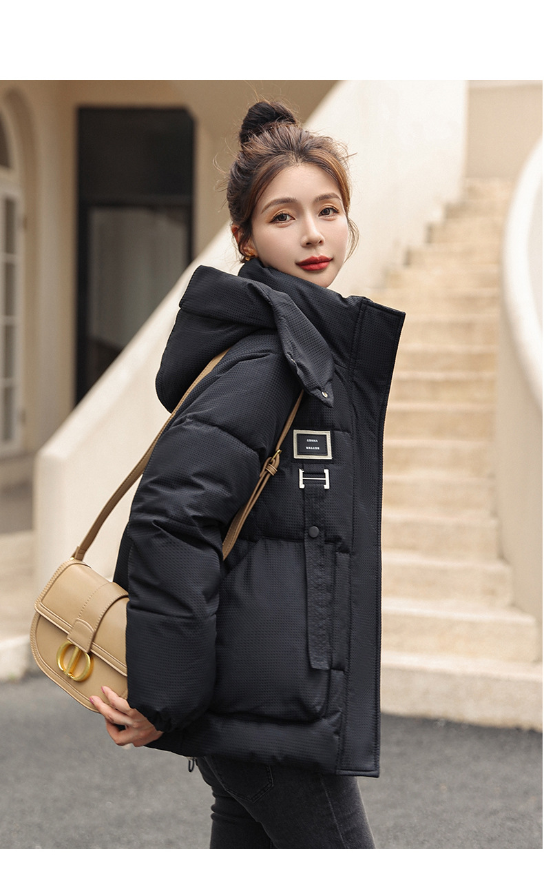 Damenmode, locker, lässig, mit Beschriftung, wattierte Jacke aus Baumwolle, wattierte Damenjacke_voghion.com