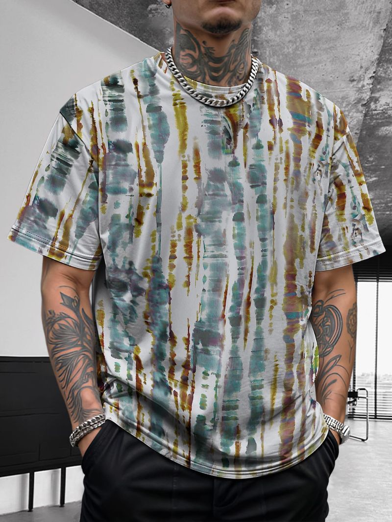 Camicia a maniche corte comoda e versatile da uomo, con stampa tie-dye, graffiti hip-hop e moda artistica estiva_voghion.com