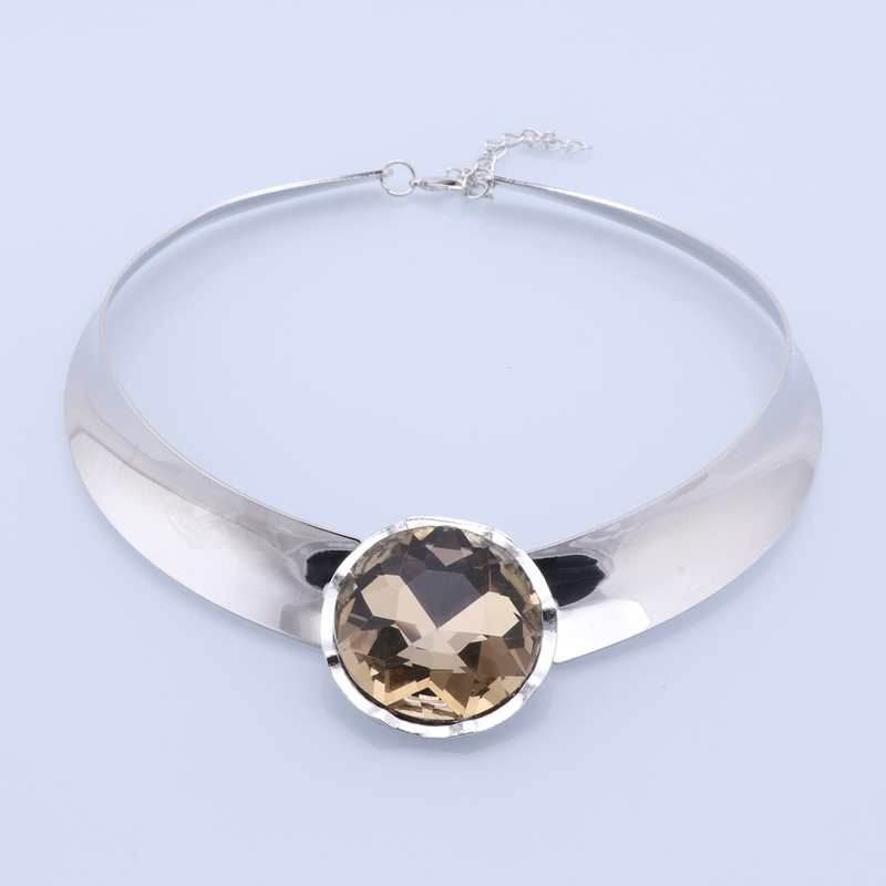Mode Bib Kraag Kristallen Hanger Chunky Choker Zilveren Ketting Oorbel Vrouwen Partij Bruiloft Sieraden Sets_voghion.com