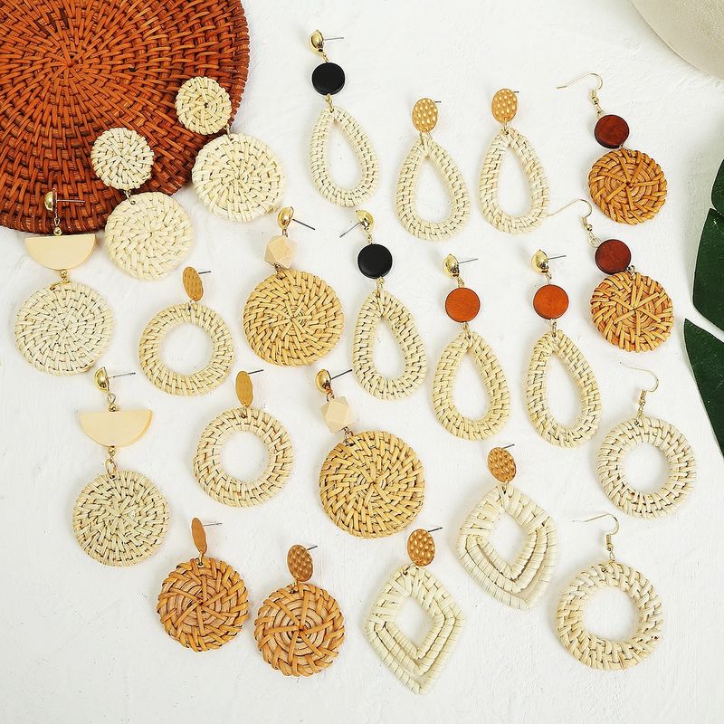 conjunto de brincos de borla hit Novos brincos boêmios Brincos de vime de madeira_voghion.com