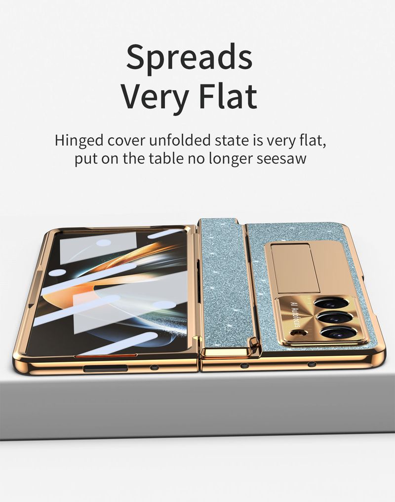 Voor Samsung Galaxy Z Fold 3 4 5 6 Luxe Elegante Zakelijke Glitter Camera Protector Screen Film Houder Stand Telefoon Case cover_voghion.com