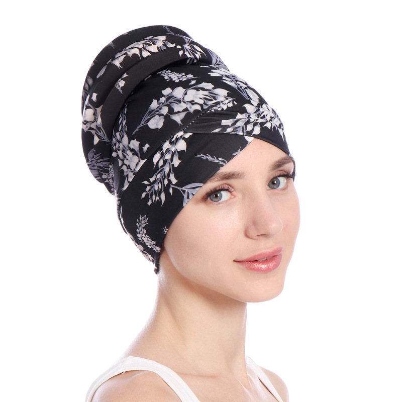 Women's Hats turban hat, leaf cotton chemotherapy cap, back hair bun cap in stock_voghion.com