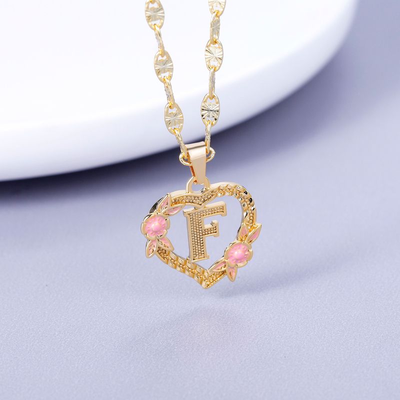 2025 New Arrivals GOLD PLATED CUSTOMIZED HEART FLOWER INITIAL LETTER PENDANT WITH FIGARO CHAIN 24" 4MM Name Necklace Heart Valentines Day_voghion.com