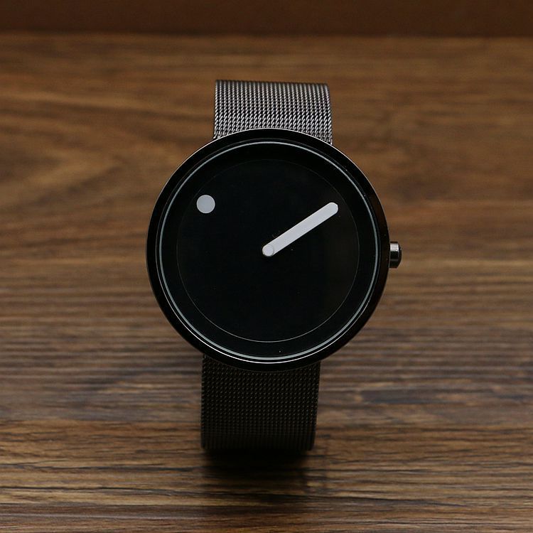Gewebtes Mesh-Konzept im koreanischen Stil für Männer und Frauen, trendige Plattenspieleruhr mit Stahlarmband_voghion.com