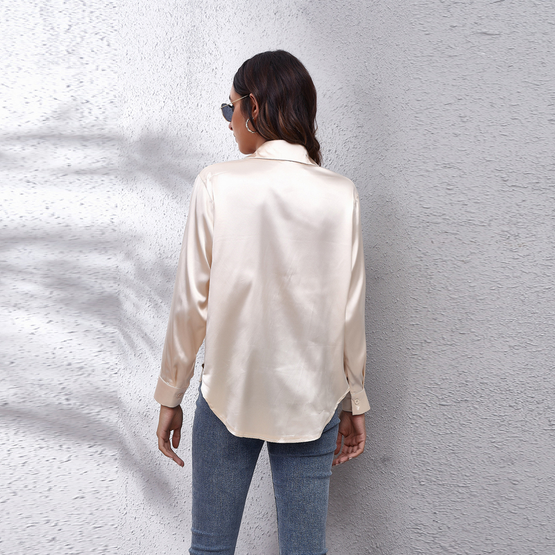 Women's clothing color D shirt satin silk imitation long sleeve shirt_voghion.com