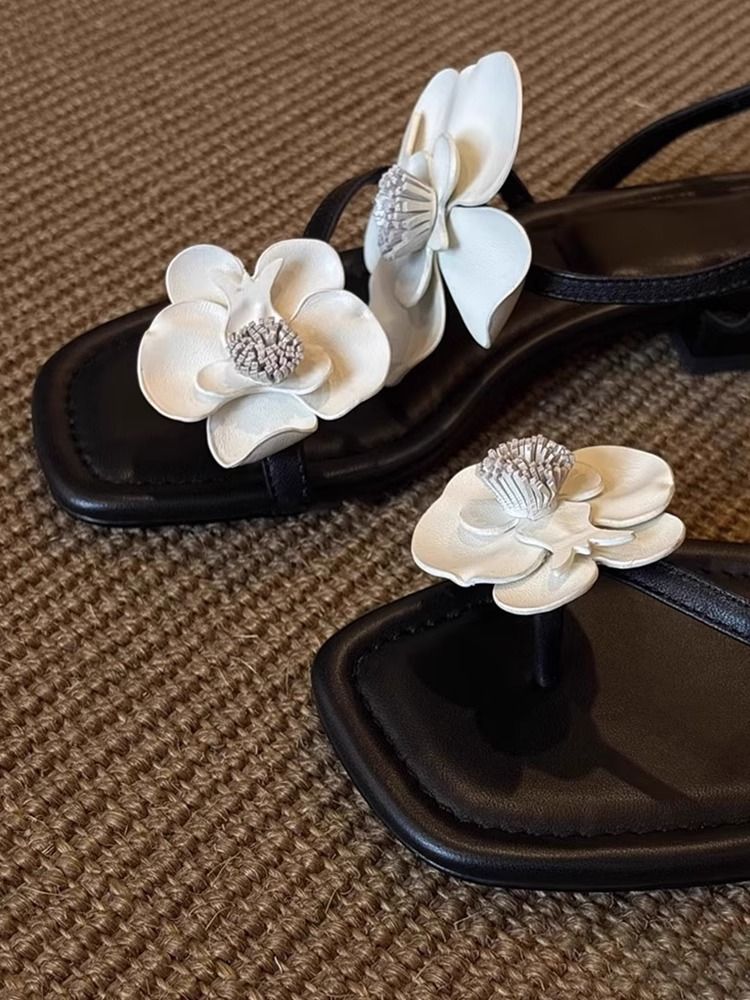Sandali romani da spiaggia aperti in morbida pelle con cinturino a fiore, da donna, estivi, nuovi, stile favola, 2025, nuovi, alla moda, squisiti, comodi da indossare_voghion.com