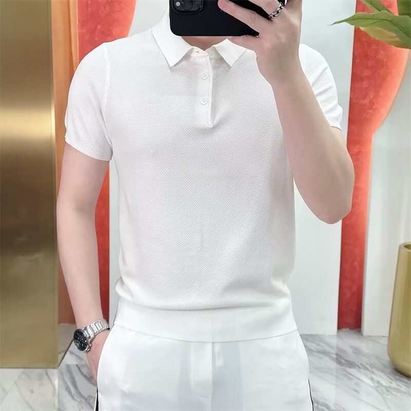 Men's Clothing Men's polo shirt 2024 summer brand fashion slim handsome solid color lapel ice silk short sleeved T shirt_voghion.com