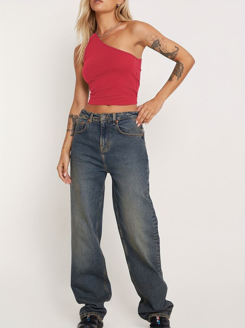 Women's Clothing Sexy Spice Girl women's single shoulder halter vest tight-fitting top knitted pure_voghion.com