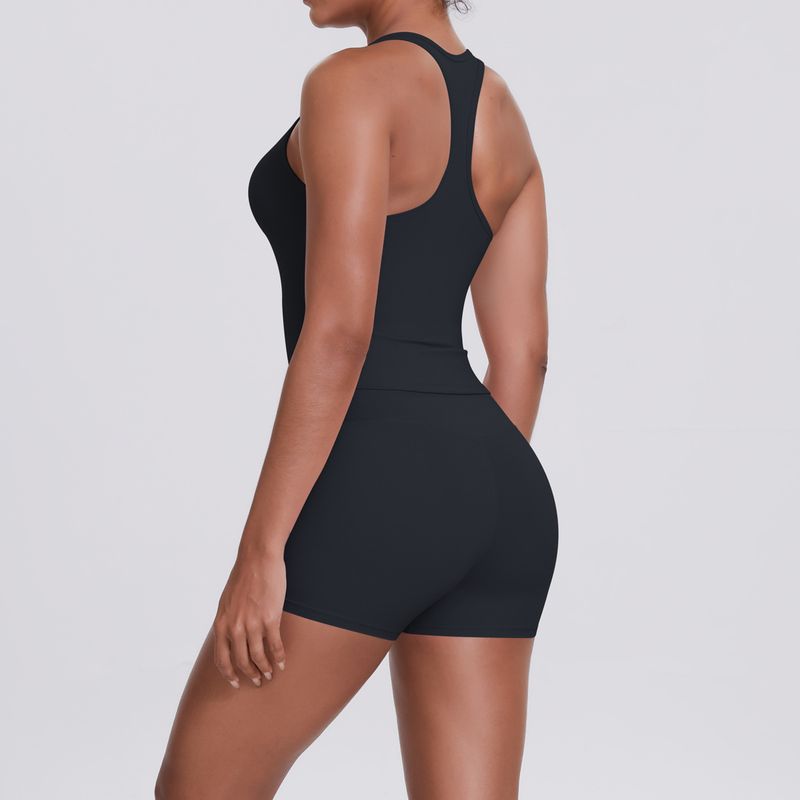 Neues, doppelseitiges, gebürstetes, einfarbiges, eng anliegendes Racerback-Sport-BH-Set für Laufen, Fitness und Yoga für Damen_voghion.com