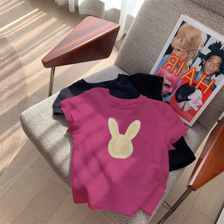 Women's clothing new cute rabbit short-sleeved T-shirt for women, slim and small tops, casual and age-reducing, navel-baring and chic small shirt_voghion.com