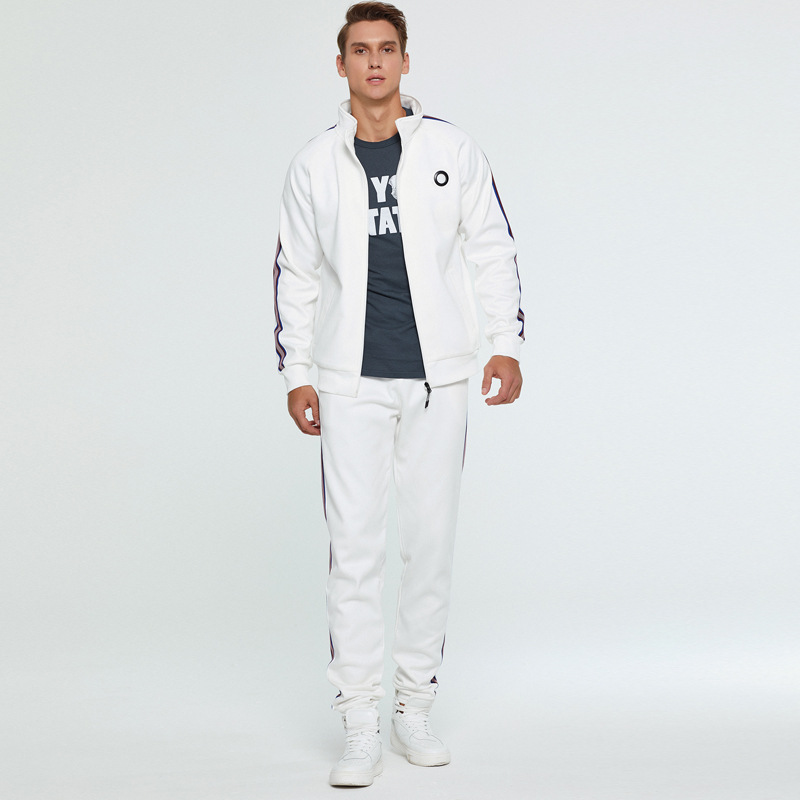 Herrenbekleidung Langarm Sport Zweiteiliger Reißverschluss Kontrastierende bedruckte Linie Mode Lässiger und bequemer Anzug_voghion.com