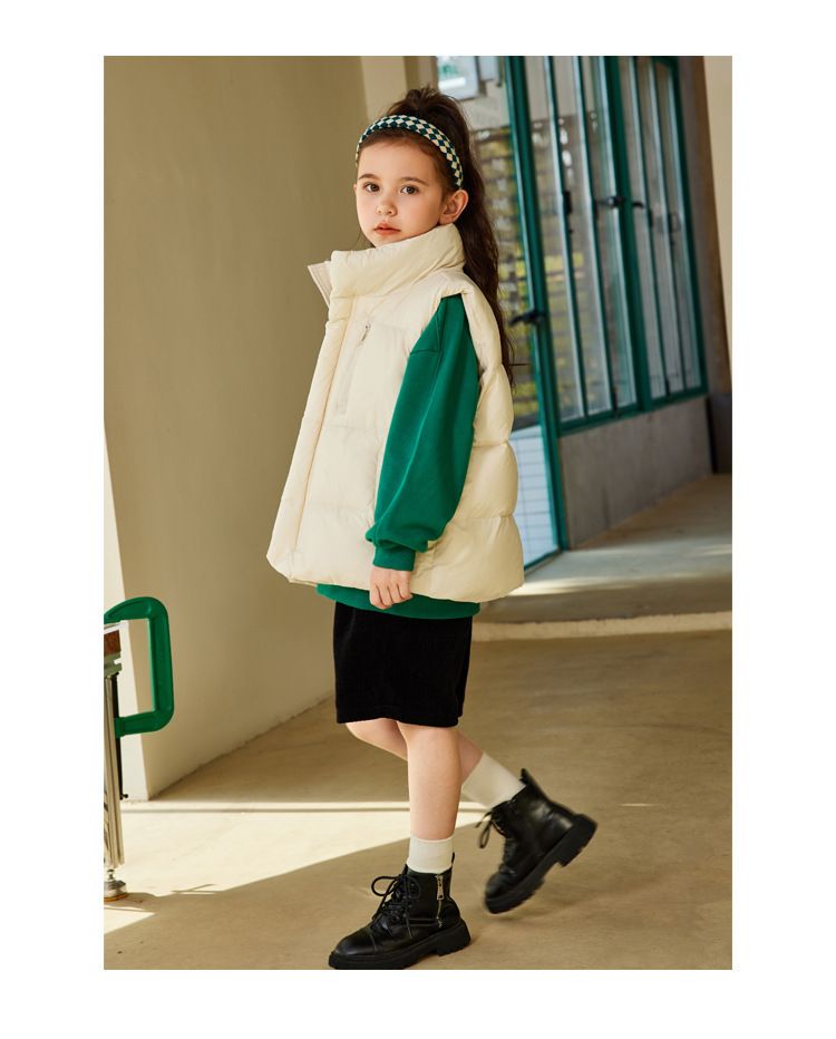 Gilet imbottito in stile coreano per bambini – Caldo gilet invernale imbottito per ragazzi e ragazze (120-170 cm, nero/bianco)_voghion.com