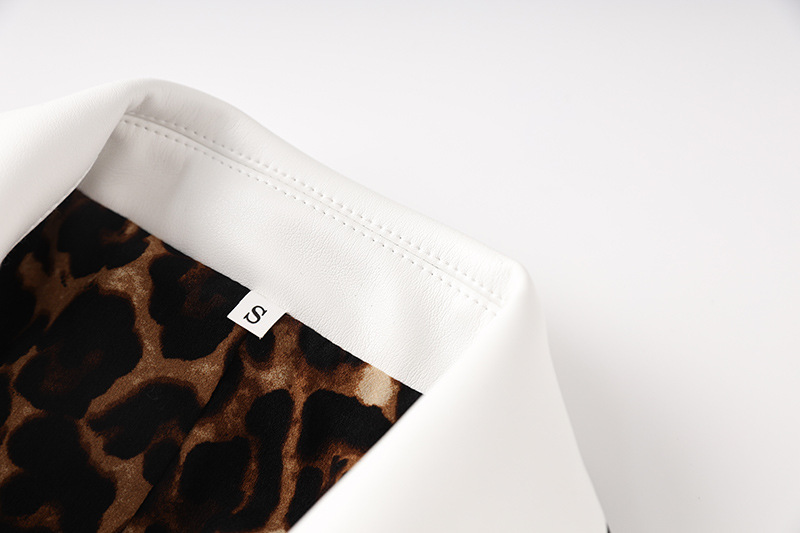 Women's PU leather splicing print high quality contrast leather silver buckle small suit _voghion.com