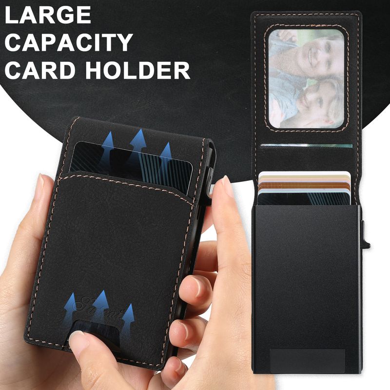 Card Cases Carbon Fiber Leather Keys Automatically Eject Card Case Card With Photo Frame Oil Wax Glossy Lychee Scrub_voghion.com