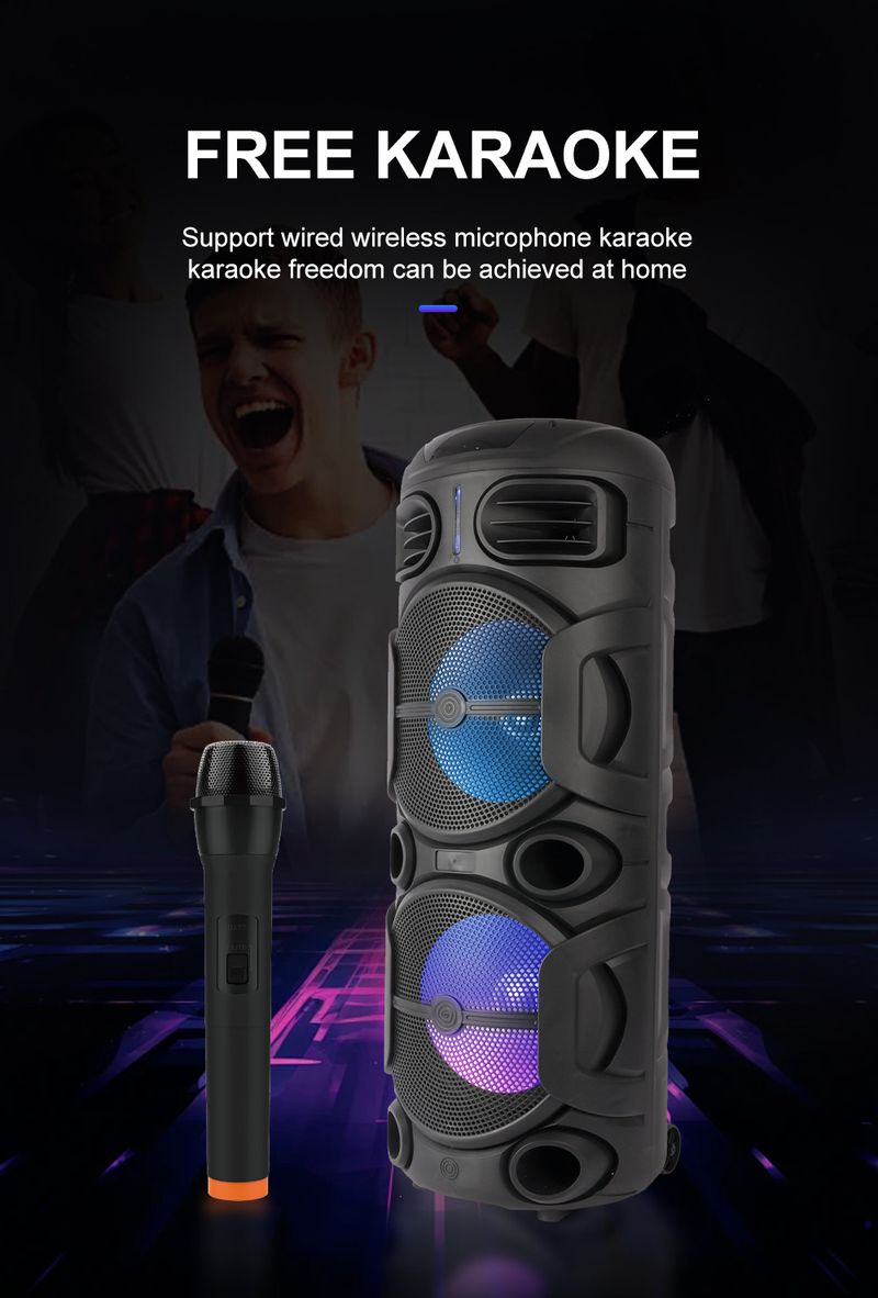 Altavoz Bluetooth inalámbrico ZQS12208 con batería de larga duración para uso doméstico y exterior, con micrófono y karaoke._voghion.com
