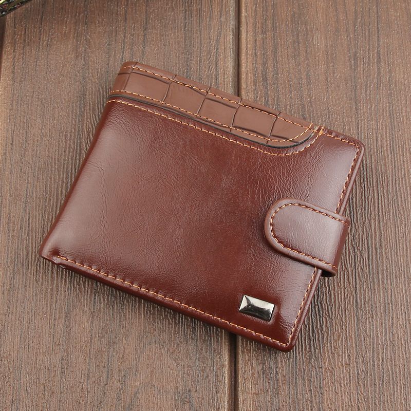 Cartera corta para hombre con hebilla de negocios, de cuero suave, multifunción, con diseño de patchwork, para licencia de conducir_voghion.com