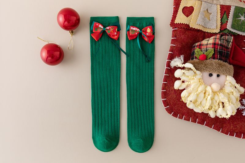 Calcetines para niños Otoño e invierno Calcetines con lazo rojo Calcetines de algodón rojos para niñas Calcetines navideños_voghion.com